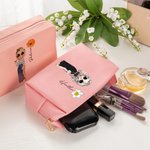 Pochette de maquillage en cuir PU avec nom Anniversaire Fête de mariage Cadeau pour les femmes