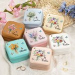 Personnalisé 1-8 Family Birth Flower Bouquet Portable Leather Name Jewelry Box with Mirror Travel Accessories Birthday Gift for Women