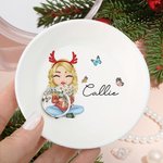 Personalised Cute Cartoon Character Birth Flower Bouquet Ceramic Trinket Jewellery Dish with Name Birthday Bridal Shower Gift for Women