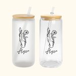Personalised Horse and Birth Flower 20oz Name Glass Tumbler with Bamboo Lid and Straw Birthday Gift for Horse Lovers