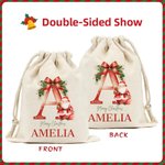 Saco de regalo personalizado con las iniciales de Papá Noel y el nombre de la familia para la fiesta de Navidad