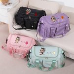 Personalized Cartoon Fashion Girl Birth Flower Name Waterproof Large Duffle Bag with Shoe Compartment and Shoulder Strap Birthday Gift for Women Girls