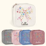 Boîte à bijoux de voyage en velours avec nœud et lumières colorées personnalisée avec nom Cadeau d'anniversaire et de Noël pour les femmes