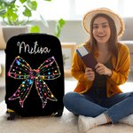 Couvre-bagages personnalisé avec nœud Coquette et lumières de Noël pour valise de 18 à 32 pouces Accessoires de voyage Cadeau pour les amoureux du voyage