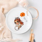 Personalised Cartoon Girl Birth Flower Ceramic Trinket Jewellery Dish with Name Birthday Anniversary Gift for Women Girls
