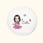 Personalised Cute Cartoon Character Birth Flower Bouquet Ceramic Trinket Jewellery Dish with Name Birthday Bridal Shower Gift for Women