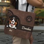 Personalized Retro Cartoon 1-6 Dogs Paw Print Large Reusable Tote Bag with Name Birthday Leisure Gift for Dog Pet Lovers