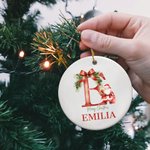 Personalised  Merry Christmas Santa Claus Ceramic Ornament with Name and Initial Christmas Tree Decoration Gift for Family Friend