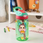 Personalized Cartoon Character Birth Flower Name Kid Water Bottle with Silicone Straw and Handle Birthday Gift for Boys Girls