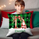 Personalisierte Plaid Holly Bogen Weihnachtsmann weiches Kissen Abdeckung mit Initiale und Name Home Decor Weihnachtsgeschenk für Familie