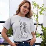 Maglietta personalizzata multicolore con nome e fiore di nascita del cavallo, 100% cotone, regalo di compleanno per gli amanti dei cavalli