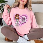 Personnalisé Grand Sis Mid Sis Lil Sis Y2K Heart Cartoon Girl T-shirt Sweatshirt Hoodie with Name Birthday Friendship Gift for Besties Women