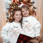 Personnalisé Lumières colorées Coquette Bow Matching Kid Adult T-shirt Sweatshirt avec Nom Anniversaire Noël Cadeau pour la famille