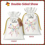 Personalised Colored Lights Coquette Bow Name Drawstring Gift Bag with Kraft Paper Tag Merry Christmas Party Favors for Kids Family