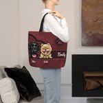 Personalized Retro Cartoon 1-6 Dogs Paw Print Large Reusable Tote Bag with Name Birthday Leisure Gift for Dog Pet Lovers