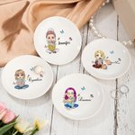 Personalised Cute Cartoon Character Birth Flower Bouquet Ceramic Trinket Jewellery Dish with Name Birthday Bridal Shower Gift for Women