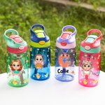 Personalized Cartoon Character Birth Flower Name Kid Water Bottle with Silicone Straw and Handle Birthday Gift for Boys Girls