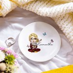 Personalised Cute Cartoon Character Birth Flower Bouquet Ceramic Trinket Jewellery Dish with Name Birthday Bridal Shower Gift for Women