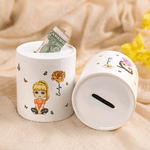 Personalised Cute Cartoon Character Birth Flower Ceramic Money Box with Name Birthday Children's Day Gift for Kids
