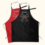Personalised Colorful Lights Coquette Bow Adjustable Kitchen Apron with Name and Large Pockets Birthday Christmas Cooking Gift for Women