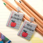 Personalised Glitter Pencil Crayon Apple Wide Ruled Notebook Earrings with Name Appreciation Back to School Gift for Teacher