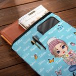 Personalised Butterfly Cartoon Character Bouquet Book Sleeve Cover with 1-8 Names Birthday Christmas Gift for Women Book Bookworm