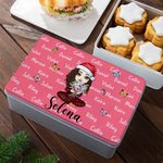 Personalised Butterfly Cartoon Mom Grandma Holding Birth Flower Bouquet Multicolor Biscuit Storage Tin with Names Birthday Christmas Gift for Women