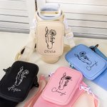 Personalised Line Birth Flower Horse Water Bottle Carrier Bag with Name Pouch and Strap Accessories for 40oz Stanley Birthday Gift for Women