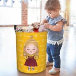 Personalised Cartoon Girl Boy Waterproof Laundry Storage Basket with Name and Handle Birthday Children's Day Gift for Kids