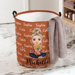 Gepersonaliseerde Cartoon Karakter Geboorte Bloemen Boeket Grote Waterdichte Wasserij Opbergmand met Naam en Handvat Verjaardag Kerstcadeau voor Vrouw