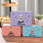 Personalised Butterfly Cartoon Mom Grandma Holding Birth Flower Bouquet Multicolor Biscuit Storage Tin with Names Birthday Christmas Gift for Women