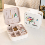 Personalised Butterfly Birth Flower Bouquet Portable Leather Travel Jewellery Box with Name Birthday Bridesmaid Family Gift for Women