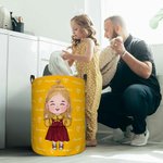 Personalised Cartoon Girl Boy Waterproof Laundry Storage Basket with Name and Handle Birthday Children's Day Gift for Kids