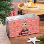 Personalised Butterfly Cartoon Mom Grandma Holding Birth Flower Bouquet Multicolor Biscuit Storage Tin with Names Birthday Christmas Gift for Women