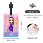 Personalised Cartoon Woman Character Glitter Travel Luggage Tag with Name Travel Accessory Birthday Christmas Gift for Travel Lovers