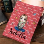 Personalised Butterfly Cartoon Character Bouquet Book Sleeve Cover with 1-8 Names Birthday Christmas Gift for Women Book Bookworm