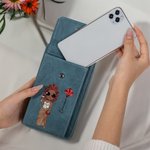 Personalised Cartoon Character Birth Flower PU Leather Portable Crossbody Wallet Phone Bag with Name Travel Essential Birthday Gift for Her