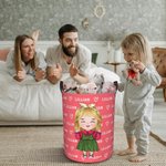 Personalised Cartoon Girl Boy Waterproof Laundry Storage Basket with Name and Handle Birthday Children's Day Gift for Kids