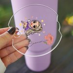 Personalised Cartoon Girl Birth Flower Name Tag Lid Topper Tumbler Accessories for Stanley Birthday Gift for Girls