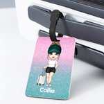 Personalised Cartoon Woman Character Glitter Travel Luggage Tag with Name Travel Accessory Birthday Christmas Gift for Travel Lovers