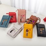 Personalised Cartoon Character Birth Flower PU Leather Portable Crossbody Wallet Phone Bag with Name Travel Essential Birthday Gift for Her