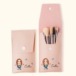 Personalised Cartoon Mom Grandma Holding Birth Flower Bouquet Leather Makeup Brush Bag with 8 Makeup Brushes Birthday Christmas Gift for Women