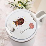 Personalised Cartoon Girl Birth Flower Name Tag Lid Topper Tumbler Accessories for Stanley Birthday Gift for Girls