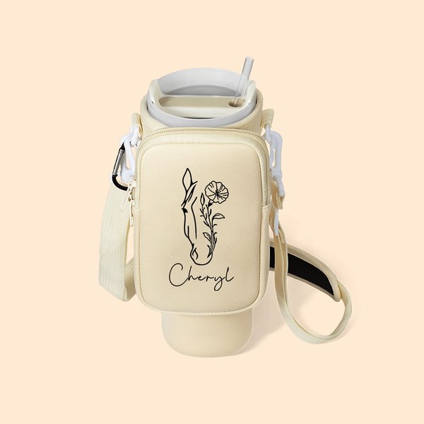 Línea Personalizada Nacimiento Flor Caballo Botella de Agua Bolsa con Nombre Bolsa y Correa Accesorios para 40oz Stanley Regalo de Cumpleaños para Muj