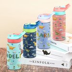 Personalised Multicolor Dinosaur 12oz Name Water Bottle with Straw and Spill-Proof Lid Back To School Birthday Gift for Boys Girls