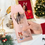 Personalised Cartoon Mom Grandma Holding Birth Flower Bouquet Leather Makeup Brush Bag with 8 Makeup Brushes Birthday Christmas Gift for Women