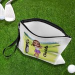 Personalised Lawn Cartoon Character Wristlet Linen Golf Ball Storage Bag with Name Sports Accessories Birthday Gift for Golfers Golf Players