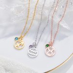 Personalised Zodiac Constellation Birthstone Necklace Birthday Gift for Women