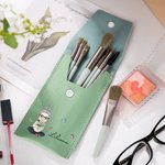Personalised Cartoon Mom Grandma Holding Birth Flower Bouquet Leather Makeup Brush Bag with 8 Makeup Brushes Birthday Christmas Gift for Women