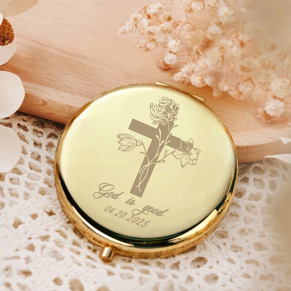 Miroir de maquillage compact avec texte gravé Set de 2 miroirs d'anniversaire et de mariage Cadeau de Noël pour femmes chrétiennes